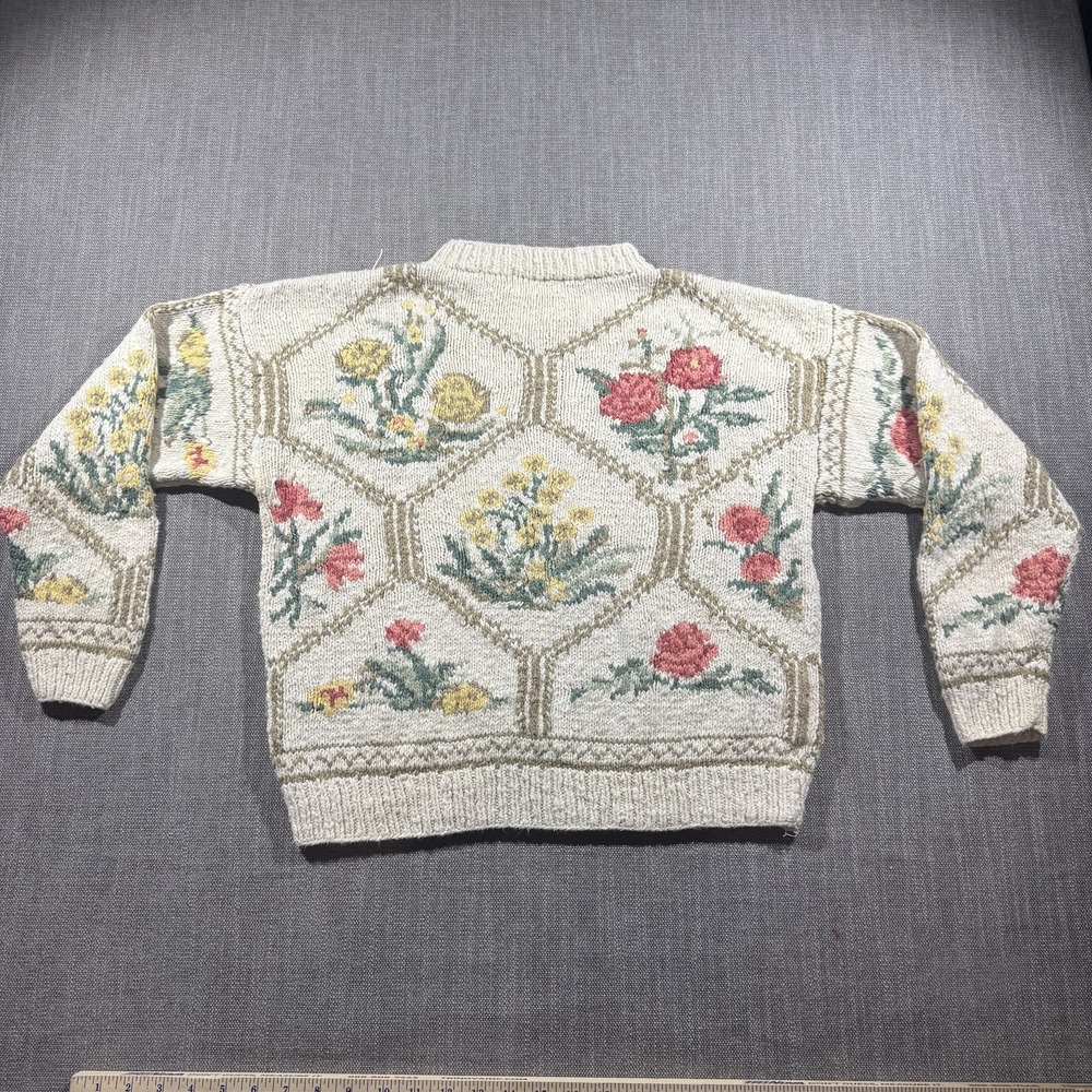 L.L. Bean Sweater Womens Small Beige Floral Knit Cottagecore Grannycore Vintage - Picture 5 of 6